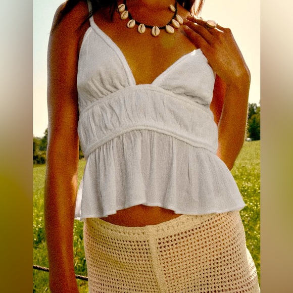 NWT Zara Linen Bohemian Crop Top - Picture 1 of 3